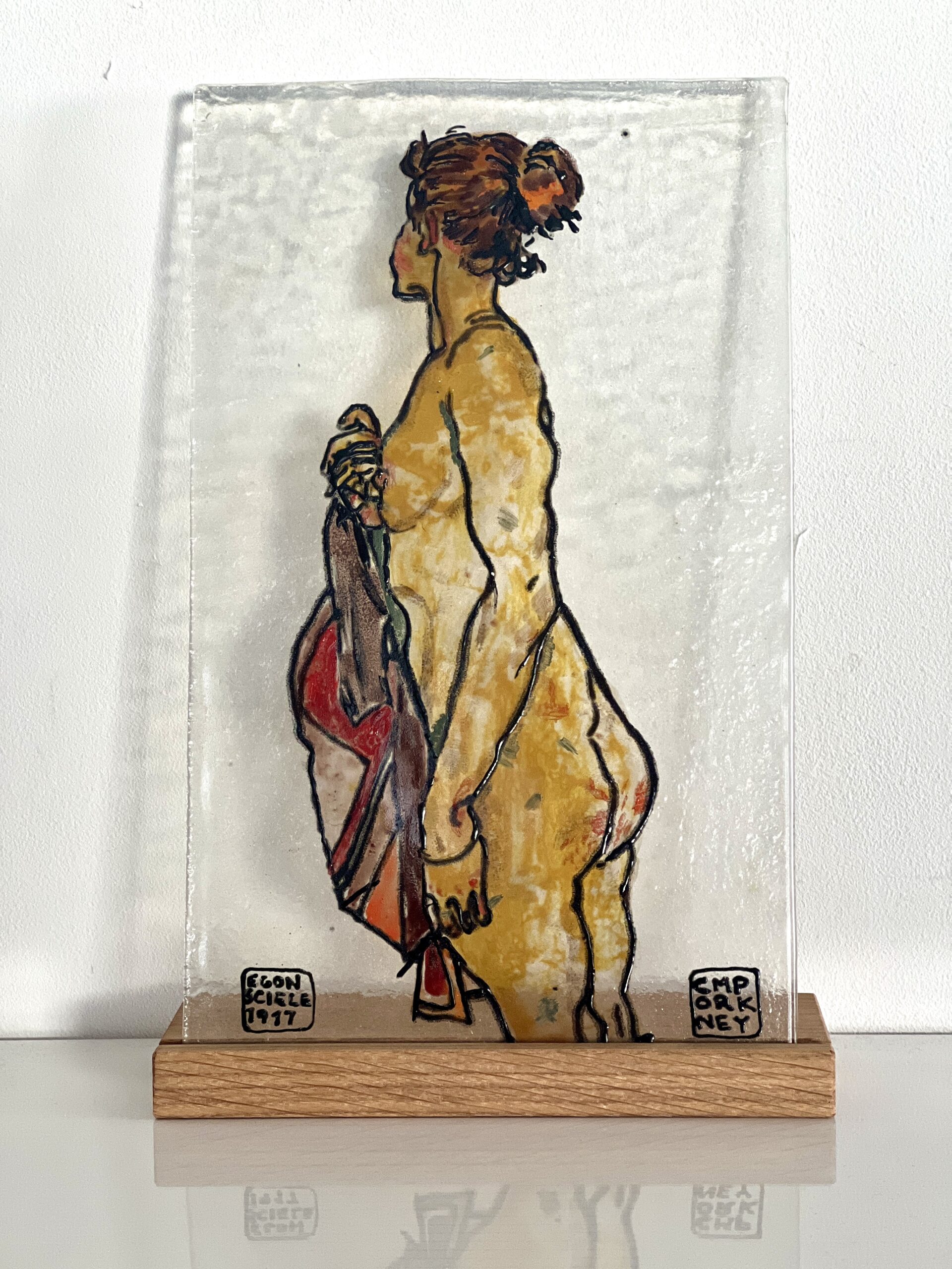 Side on, draped Figure, in oak stand