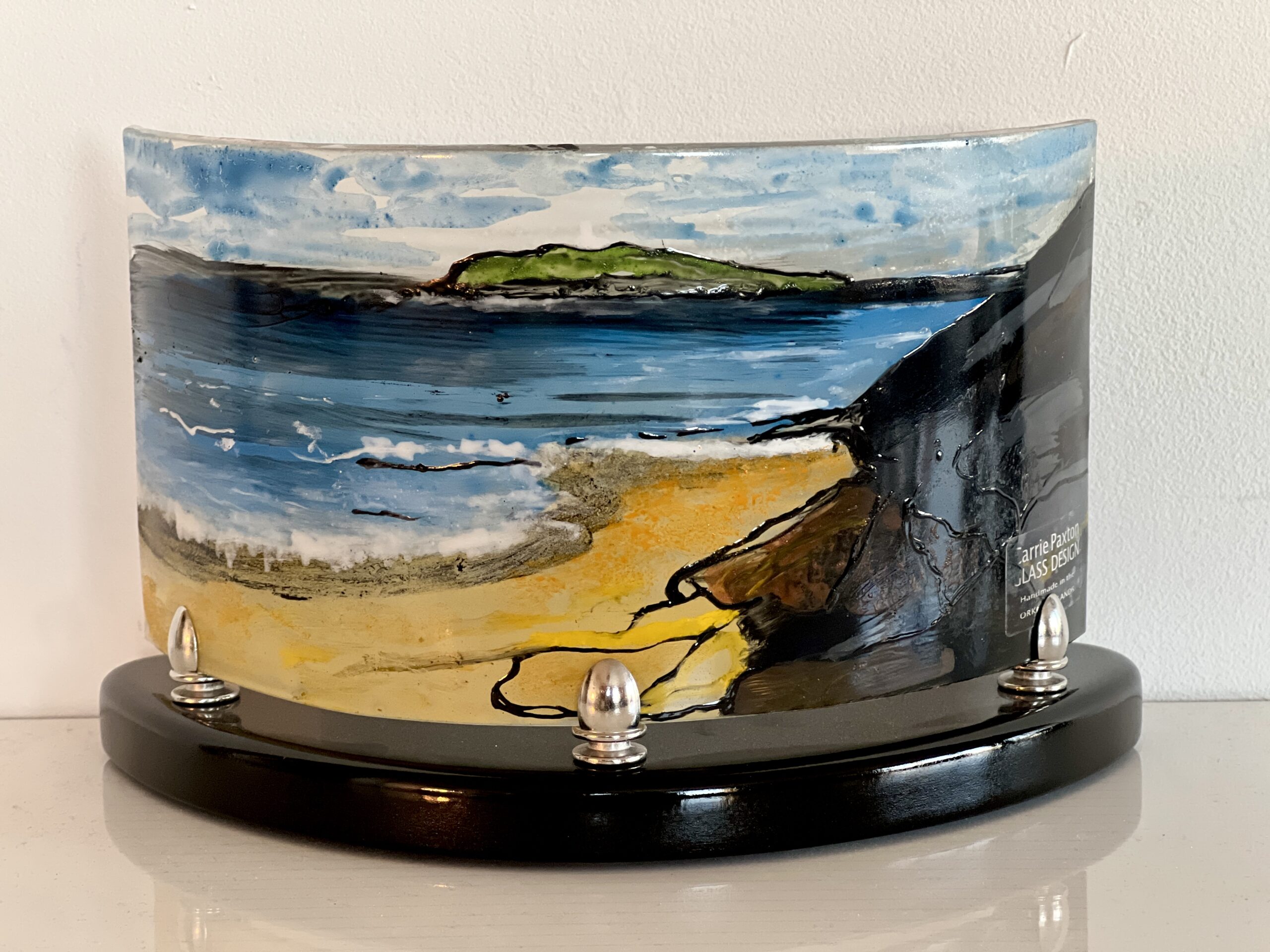 An Orkney Sea-scape Curve in Shiny Black wooden Stand - Image 5