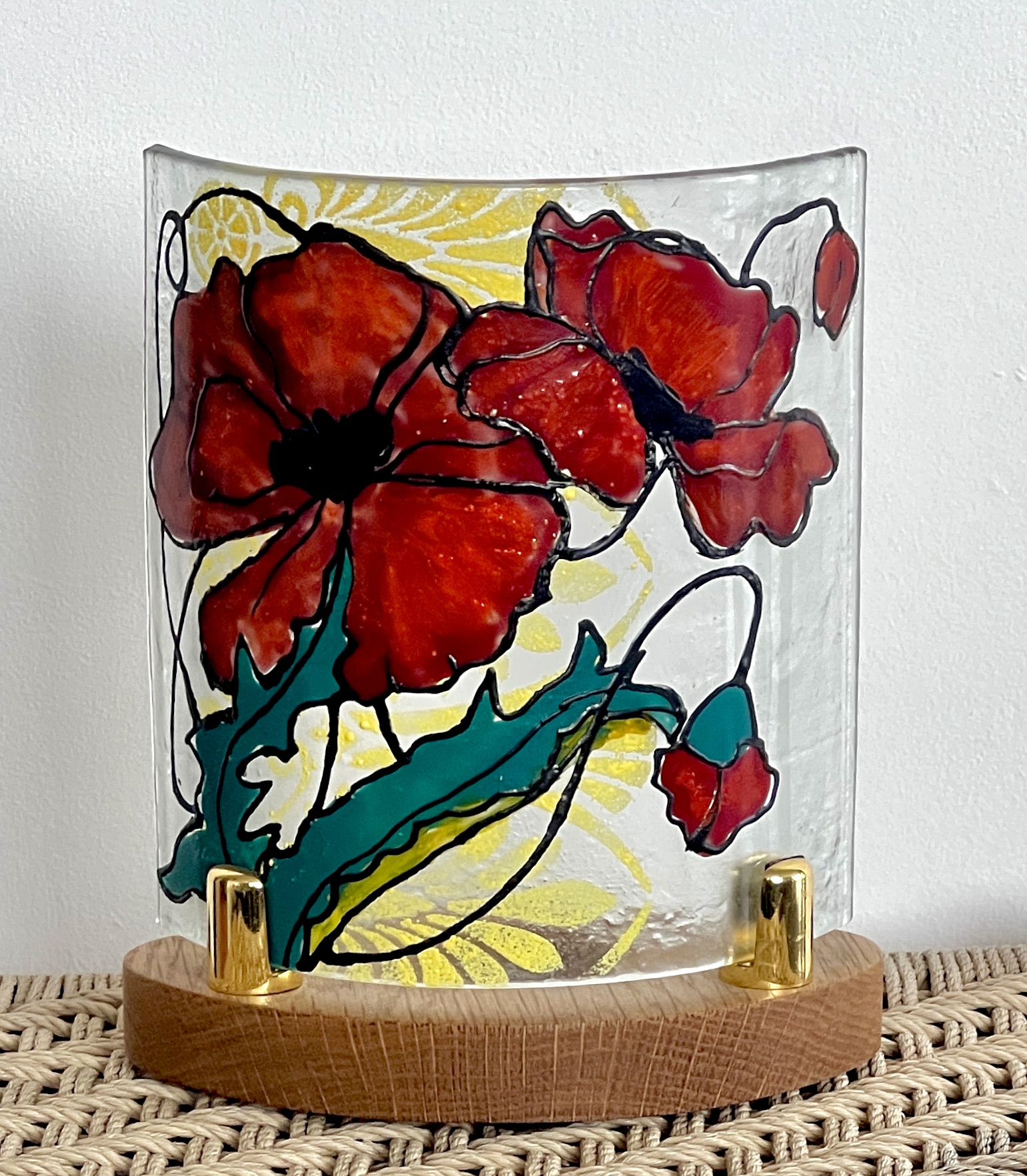 Small Table Light, Red Poppies with yellow background - Image 3