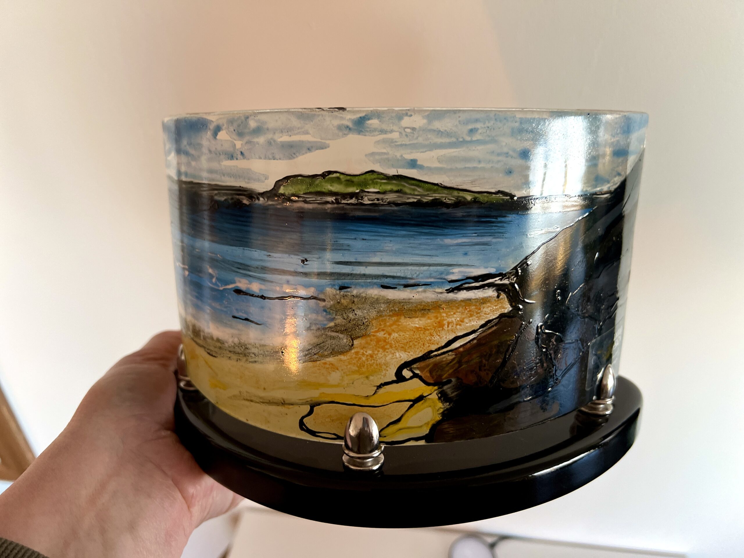 An Orkney Sea-scape Curve in Shiny Black wooden Stand - Image 3