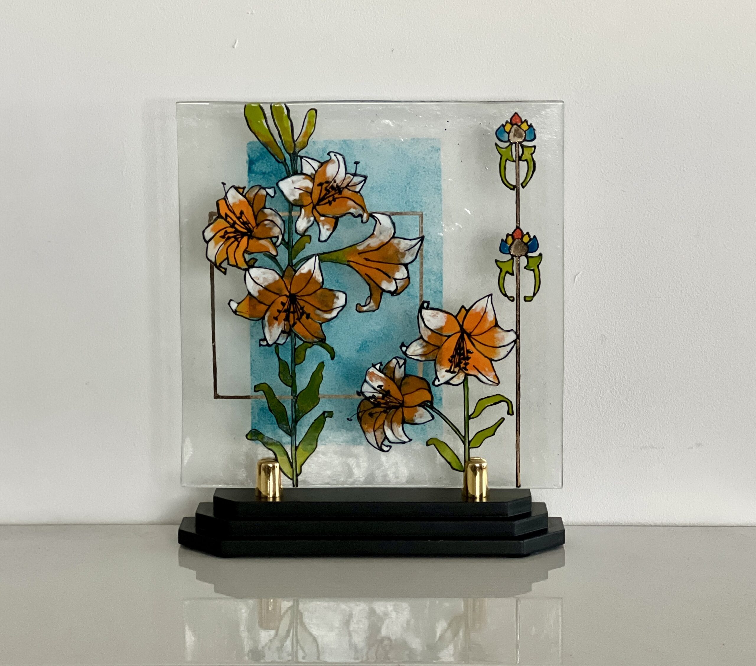 Orangey Lilies Panel on stand