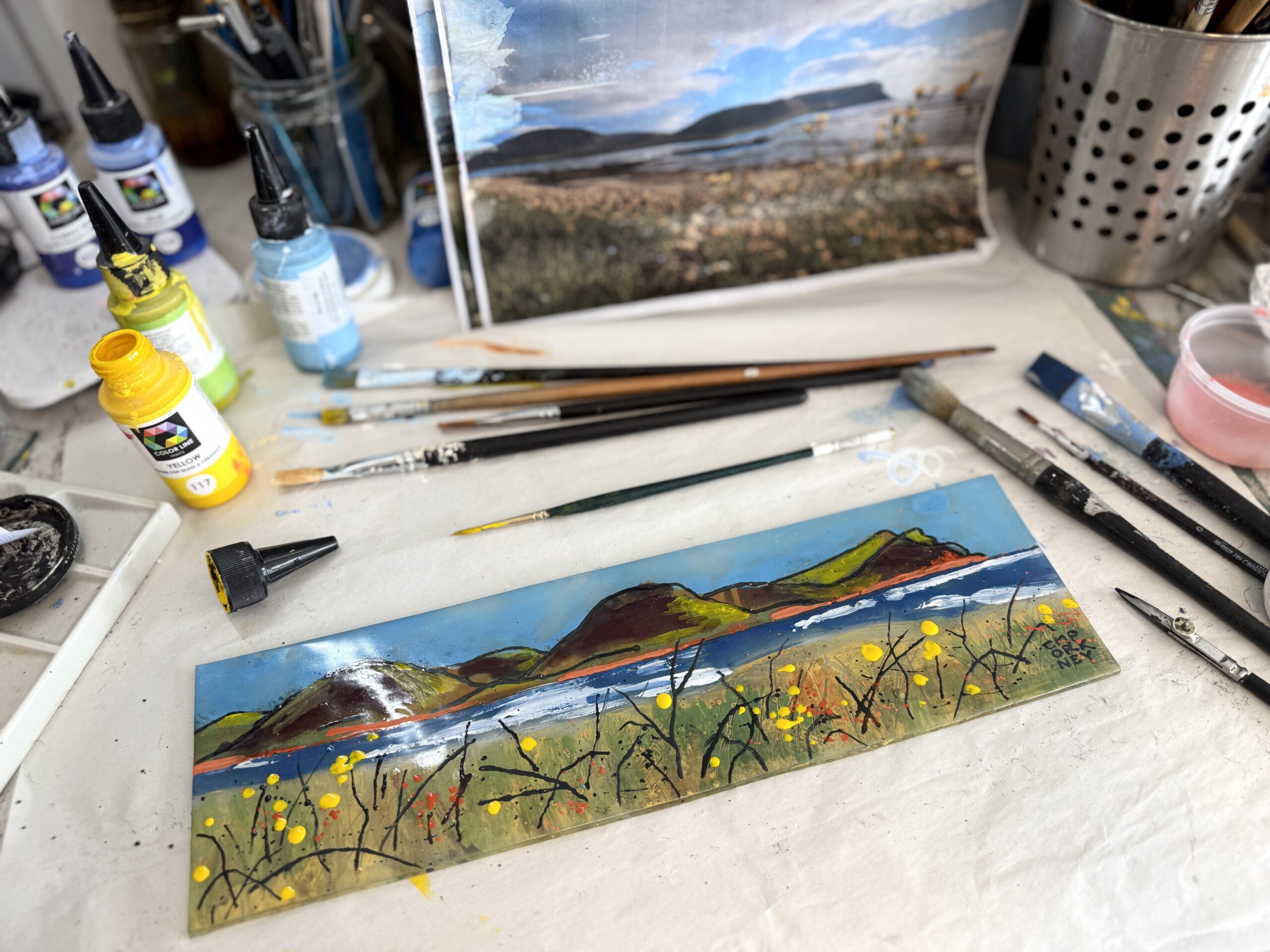 Hoy Hills from Warebeth Beach. Panel in oak stand - Image 3