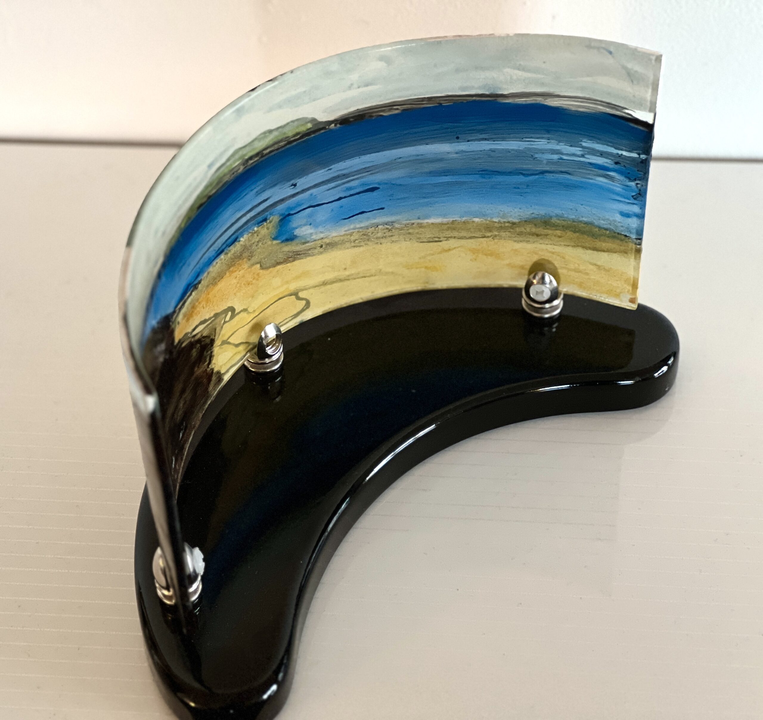 An Orkney Sea-scape Curve in Shiny Black wooden Stand - Image 4