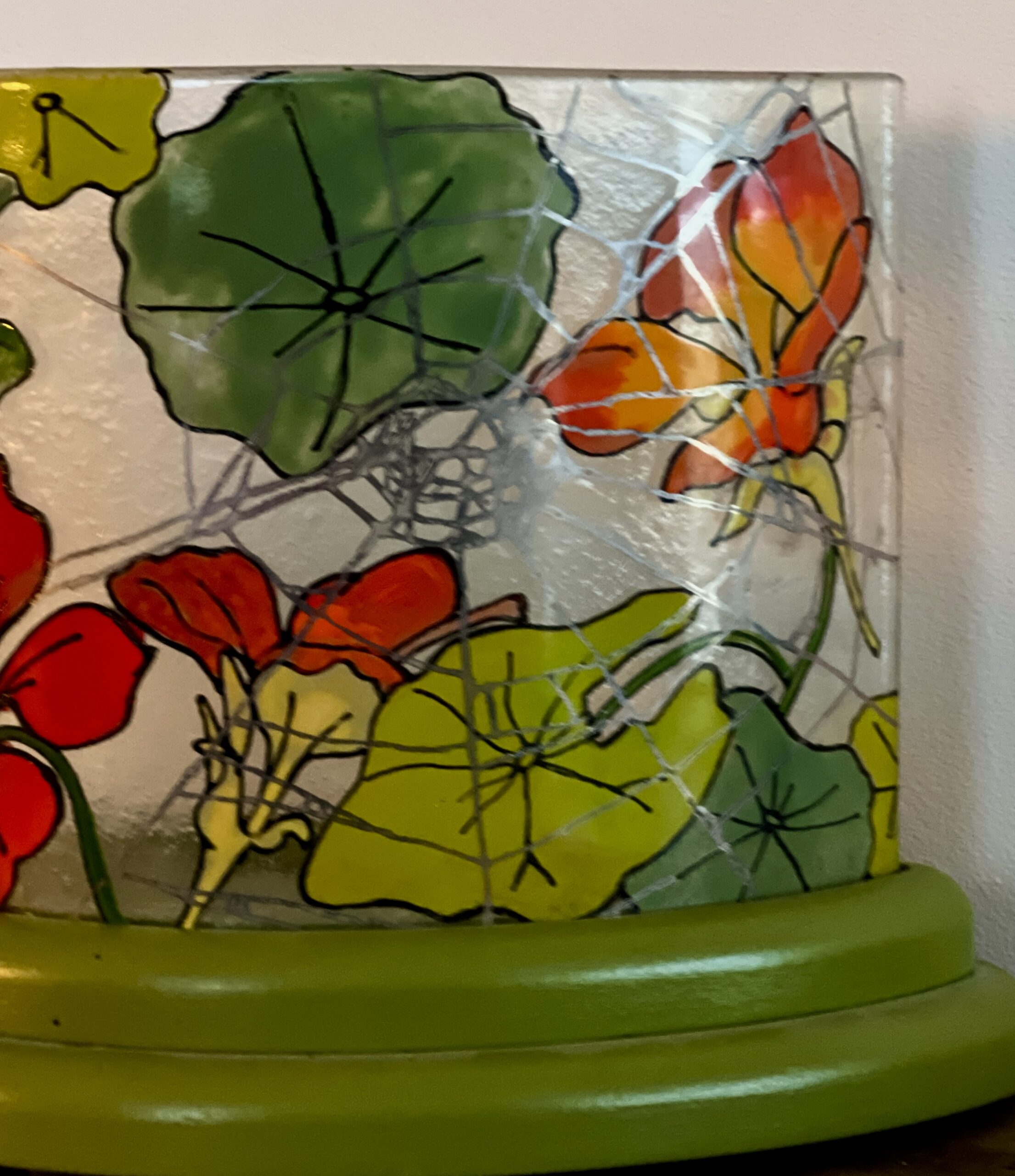 Vibrant Nasturtium Table Light with silver lustre cobweb - Image 4